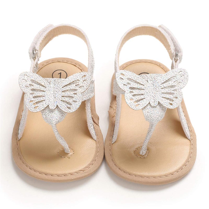 COSANKIM Infant Baby Girls Summer Sandals with Flower Soft Sole Newborn Toddler First Walker Crib Dress Shoesï¼ˆ6-12 months infant, 11 Silverï¼‰ - Image 5